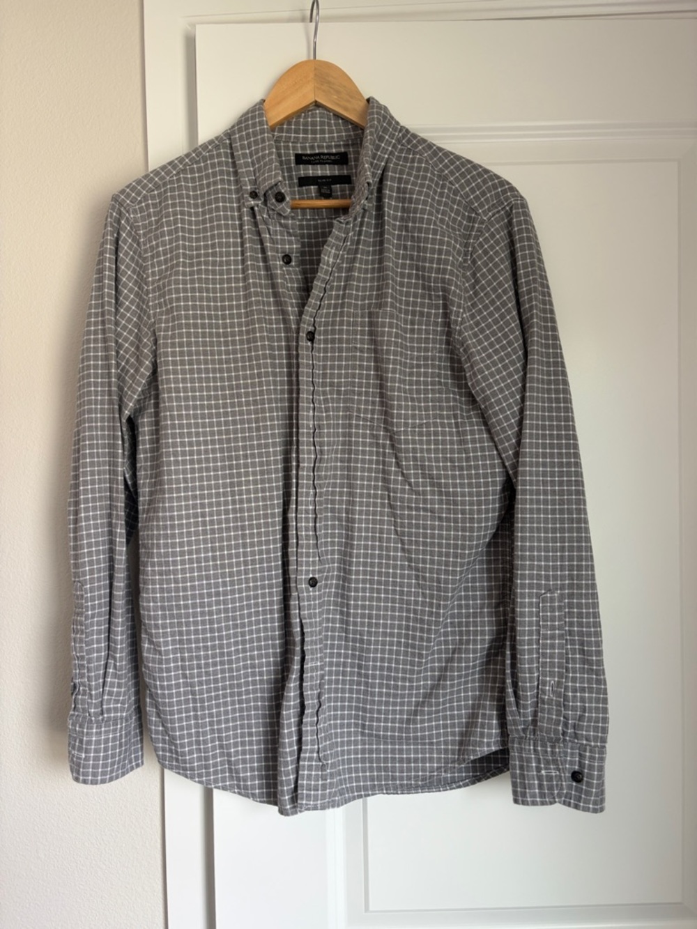 Banana Republic Gray Windowpane Long-Sleeve Button Shirt